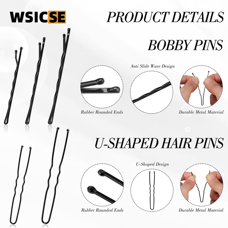 570Pcs Black Bobby Pins for Women, 2 & 2.4In Hair