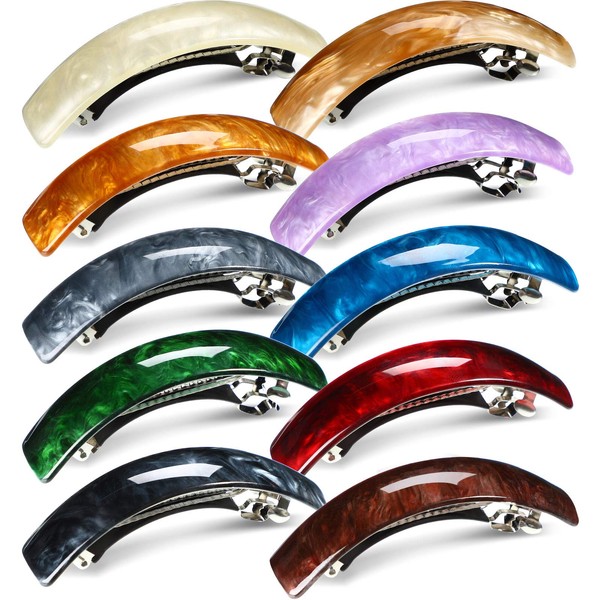 10 Pieces Retro Large Hair Barrettes Rectangular French Automatic Acrylic Hair Clips for Women Thick Medium Hair (Multicolor)