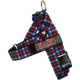 BULLHUG Harness – Made for Larger Chested Dogs Like English Bulldogs, French Bulldogs, Pugs & More. Stops Dogs from Pulling & Choking on Walks (Red and Blue Plaid, Large)