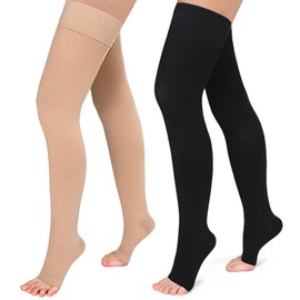 Evolyline 2 Pairs of Medical Compression Stockings for Men and Women, 20-30 mmHg, Class II Thigh Long Support Stockings, Compression Socks for Air Travel, Graduated Support for Varicose Veins, Without