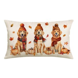 NUTEEN PET Dog Fall Pillow Covers 12x20 Inch,Thanksgiving Golden Retriever Decorations Pillows Decorative Throw Pillow Cases, Autumn Lumbar Cushion Covers Holiday