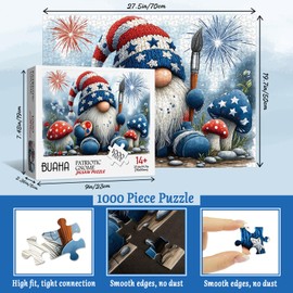 Patriotic Gnome Puzzles for Adults 1000 Pieces Magic Flower Mushroom Art Jigsaw Puzzles Impossible Hard Difficult Aesthetic Challenging Puzzles as Home Decor