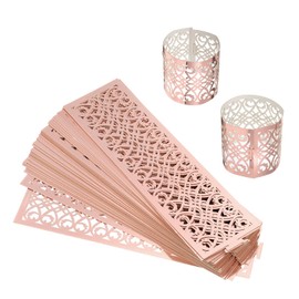 sourcing map 50Pcs Napkin Rings Laser Cut Foil Paper, Napkin Holder Hollow Napkin Bands for Weddings Party Serviette Table Decoration Restaurant (Reflective Rose Gold, 6.7 x 2")