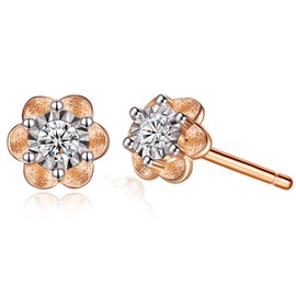 Flower Stud Earrings, Rose Gold Plated Stud Earrings for Women, Silver, Cubic Zirconia