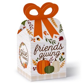 Big Dot of Happiness Fall Friends Thanksgiving - Square Favor Gift Boxes - Friendsgiving Party Bow Boxes - Set of 12