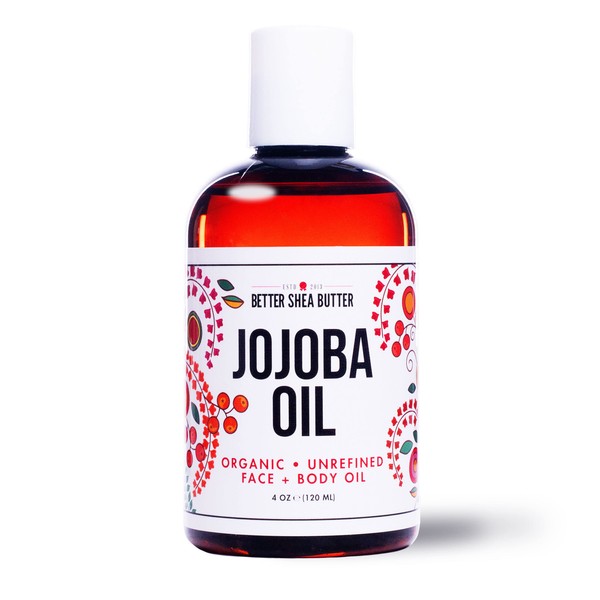 Better Shea Butter Organic Jojoba Oil | 100% Pure, Cold Pressed | Moisturize Face, Body & Hair Oil | Natural Massage Oil | 4 oz