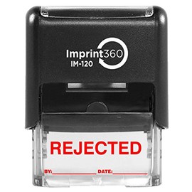 Imprint 360 AS-IMP1105R Rejected Stamp with by: & Date:, Red Ink, Heavy Duty Commercial Self-Inking Rubber Stamp, 9/16" x 1-1/2" Impression Size