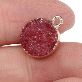 LHJ 5 Pcs Natural Round Shape Druzy Agate Stone Pendants Colorful Geode Crystal for Jewelry Making Necklace Bracelet