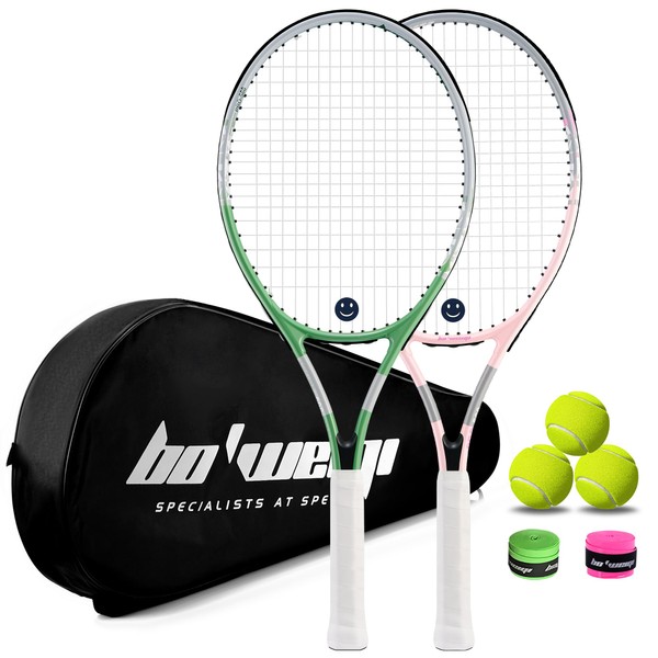 bo'weiqi 27" Recreational Tennis Racket Set 2 Players Lightweight Pre-Strung
