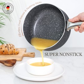 MICHELANGELO Sauce Pan with Lid, Granite Saucepans with Lids, 1Qt & 2Qt & 3Qt Sauce Pan Sets, Nonstick Saucepan Set with Stainless Steel Handle, Oven Safe, Grey