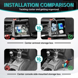 OUSUWO Center Console Organizer Compatible with 2018-2025 Jeep Wangler JL JLU 4XE Rubicon Sahara & 2020-2025 Gladiator JT Accessories, Armrest Storage Box & Console Side Gear Shift Organizer Tray