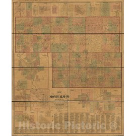 Historic 1875 Wall Map - Topographic map of Montcalm Co, Michigan 24in x 30in