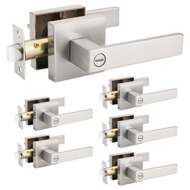 Probrico 6 Pack Stain Nickel Square Door Lever Privacy Door Lock Handleset Keyless Lockset Door Knobs Storage Room Bathroom Set
