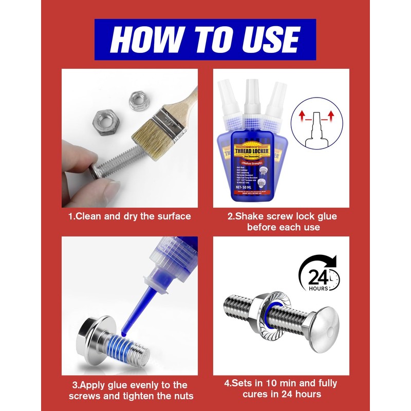 Thread Lock Blue and Red, Threadlocker Medium and Strong Strength,