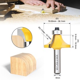 WOBLLMX 8 mm Shank Rounding Cutter, Radius 9.5 mm, with Ball Bearing Top Carbide Blade Handy Durable and Sharp for Woodworking DIY at Home