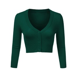 NC Women's Knitted Bolero Shrug Long Sleeve Elegant V Neck Cardigan Short Open Cardigan Top with Button - Green, size: s