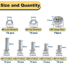Vifmy M6-1.0 Bolt x (Length 20/25/30mm) 304 Stainless Steel Flange Head Bolts Assortment Kit (288 Pack) with 6mm Bolt, Serrated Flange Nuts, Washers, Full Thread