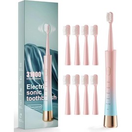 Sonic Electric Toothbrush for Adults - USB Rechargeable, 8 Brush Heads, Smart Timer, 2-Fast Charge Last 30 Days, Pink Cleansing Blue Oral Water Proof - Color: Pink & Blue Gradient
