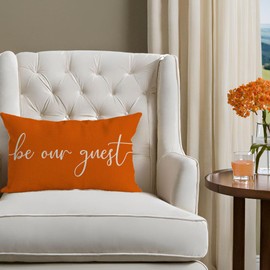 PANDICORN Farmhouse Throw Pillow Cover 12x20 Inch Be Our Guest, Orange