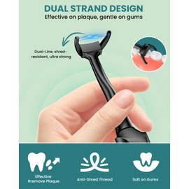 CNAPES Flosser Refills, Dental Floss Picks Heads Replacement, Easy Glide Flossing, Double-Line Floss, 108 pcs(2 Box),Black