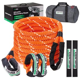 AUSUM MOTOR 1" x 30ft Kinetic Recovery Rope Kit (Reflective), 48,600 lb Break Strength, with 2 UHMWPE Soft Shackles, Heavy-Duty Offroad Recovery Kit for Trucks, SUVs, Jeeps, UTVs, ATVs (Orange)