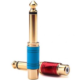 RUNCCI-YUN 2 Pieces 6.35 mm Male Mono TS to RCA RCA Female Interconnect Audio Adapter, RCA to 6.35 mm Audio Adapter, RCA Female to 6.35 mm 1/4 Inch Mono Male Plug, Red & Blue