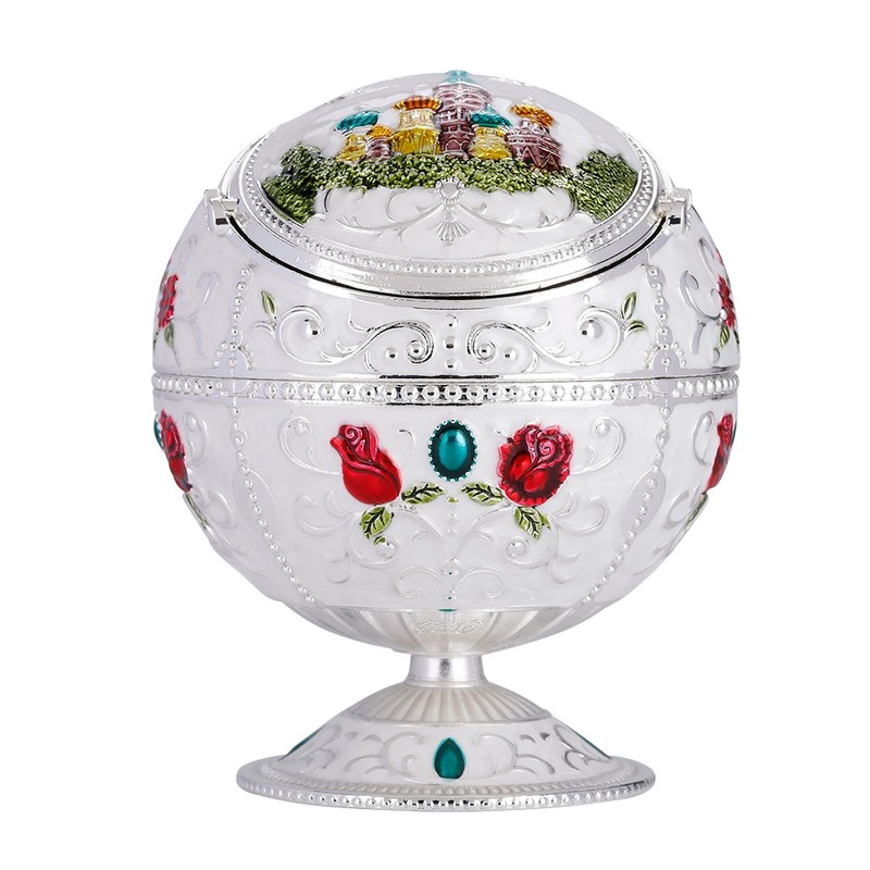 Portable Mini Ashtray Metal Round Ball Stamped Pattern Gift Decoration