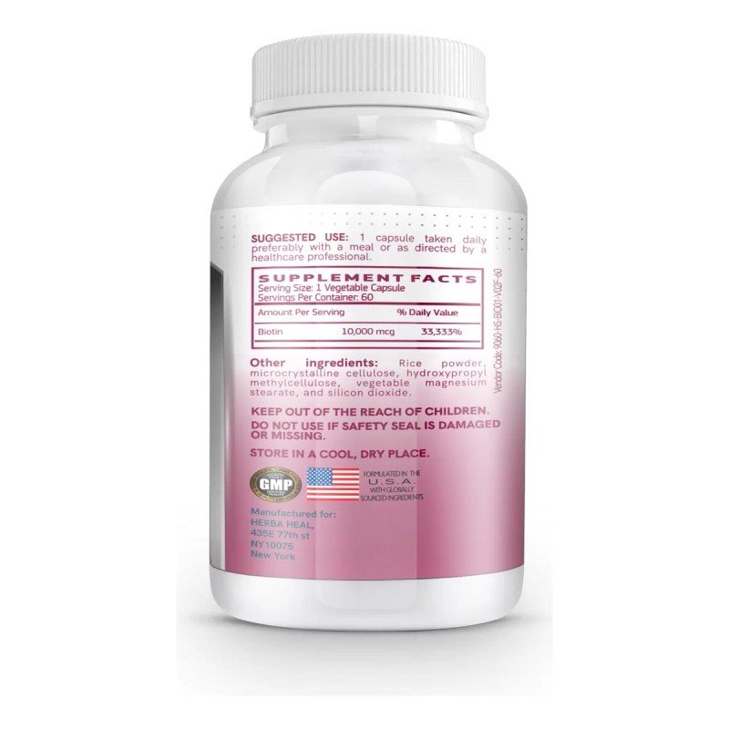 Herba Heal Cápsulas Biotina 10000mcg Para Cabello Piel Uñas