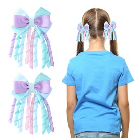 SUPCLIPS Green Hair Bow Clips 3 Inch Curly Grosgrain Ribbon Hair Clips Handmade Kids Girls Cheer Hair Accessories for School Prom Party