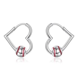 YFN Baseball Earrings Sterling Silver Baseball Ball Heart Hoop Earrings Sport Jewelry Gifts for Women Baseball Players