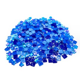 Small Glass Tiles for Crafts, 350 Pieces Crystal Glass Mosaic Tiles Assorted Color, Mosaic Glass Tiles Decorative Mosaic Tiles for DIY Hobby, Mosaic Supplies, Wall Art Decor (Blue)