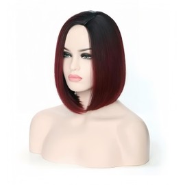Short Ombre Red Bob Wig with Bangs, Cosplay Wig Easy to Wear, Straight Bob Wig for Women, Synthetic Wig for Everyday, Party and Halloween
