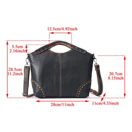 Le'aokuu Womens Genuine Real Leather Vintage Shoulder Handbags Crossbody Messenger Tote Bag Satchel Purse (Black)