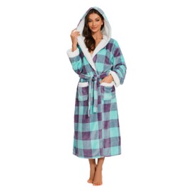 iniber Plush Robes for Women, Womens Robe Long, Fuzzy Fluffy Soft Warm Fleece Hooded Bathrobe