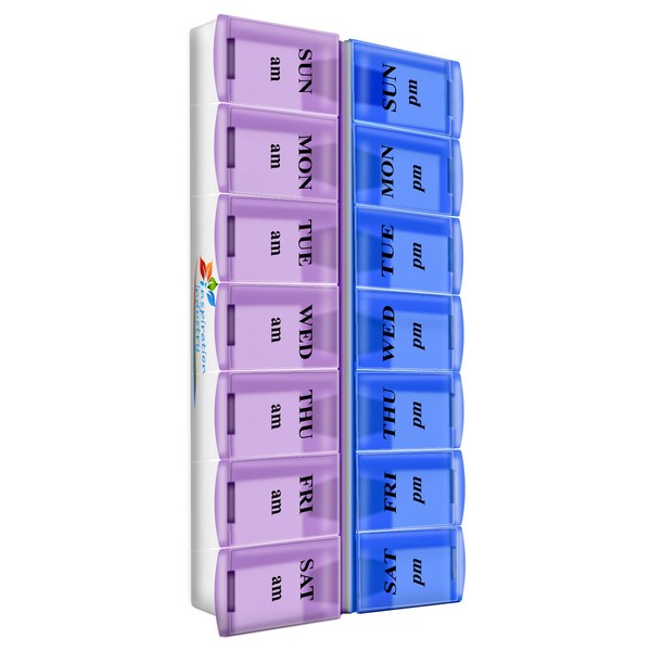 Inspiration Industry NY Rainbow Weekly Pill Organizer with Snap Lids| 7-Day AM/PM | Detachable Compartments for Pills, Vitamin. (Inspiration Industry 14 Box)