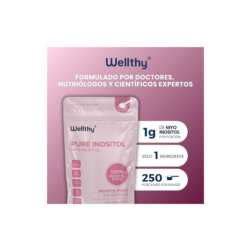 Wellthy 100 Myo Inositol Polvo 250g Solo Ingrediente Azúcar Sodio