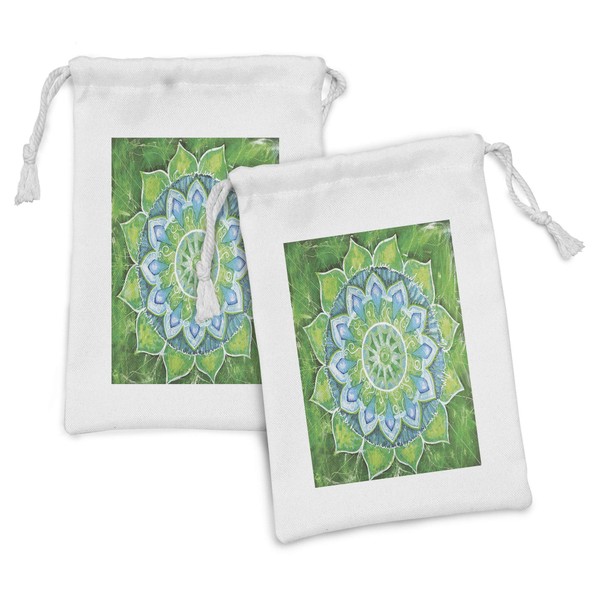 Ambesonne Mandala Fabric Pouch Set of 2, Grand Leaf Forms