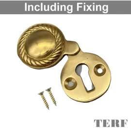 TERF® Polished Brass Georgian Escutcheon Covered 35mm Keyhole Cover Escutcheon including Fixing Screw - Pack of 2