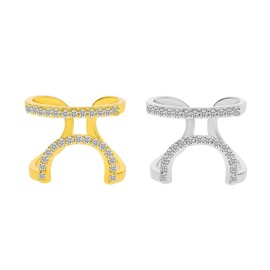 MYANAIL Zircon Nail Ring Set 2Pcs Finger Nail Cap Adjustable Stacking Ring for Women Rhinestone Metal Knuckle Ring Jewelry (Gold/Silver-D)