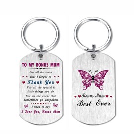 EE&YU Bonus Mum Keyring - Step Mum Birthday Gifts, Best Bonus Mum Gifts, I Love Stepmum Present, Thank You Bonus Mum Key Ring