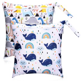 Kaisibum Pack of 2 Wetbag Nursery Large Waterproof Wet Bag Animal Prints Wet Bag Reusable Wet Bag with Zip for Travel On the Go