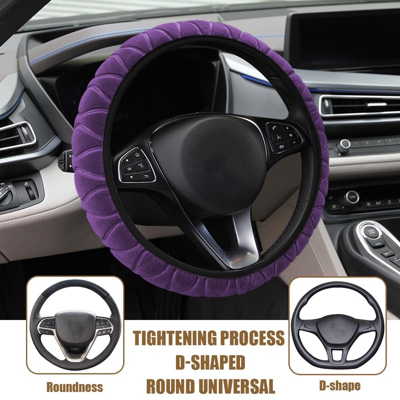 Lecctso Lecctso Fuzzy Steering Wheel Cover, Universal 15'' Steering Wheel