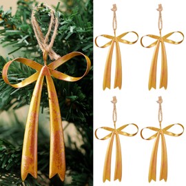 12 Pcs Brass Gold Bow Metal Christmas Ornaments 3.5 x 2.8 Inch Vintage Rust Gold Bow Hanging Decorations for Christmas Tree Wreath Garland Wedding Bridal Shower Birthday Party