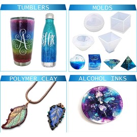 Epoxy Resin AB Part - 64oz Crystal Clear Resin Kit for Art Craft Resin Jewelry Making River Tables Casting and Coating 10 Mica Pigments, 2 Glow in The Dark Colors, 3 Accessories