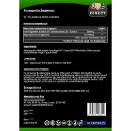 AW Ashwagandha | 60 Ashwagandha High Strength Capsules - 500mg Ashwaganda Extract per Capsule | Aswaganda Supplement | Non-GMO Gluten, Allergen & Filler Free | Manufactured in The UK