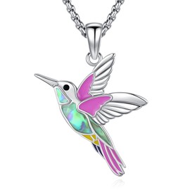 Eusense Hummingbird Necklace for Women Mom Men Hummingbird Gifts Abalone Shell Hummingbird Bird Pendant Jewelry 925 Sterling Silver