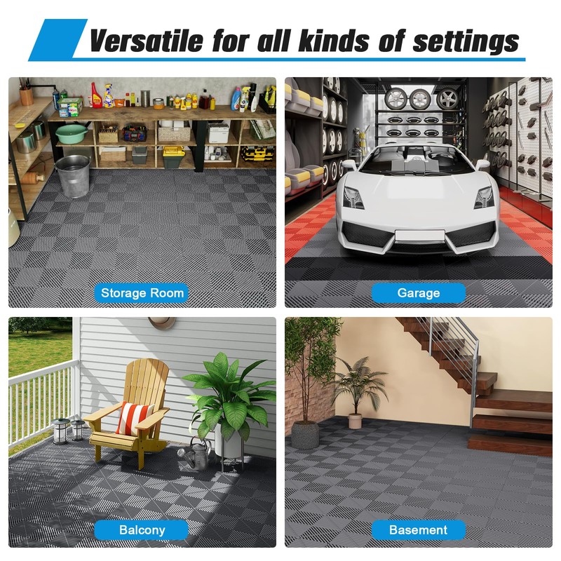 Jocoevol 12-Pcs Interlocking Tile, 12" x 12" Indoor/Outdoor Self-Drainage Interlocking