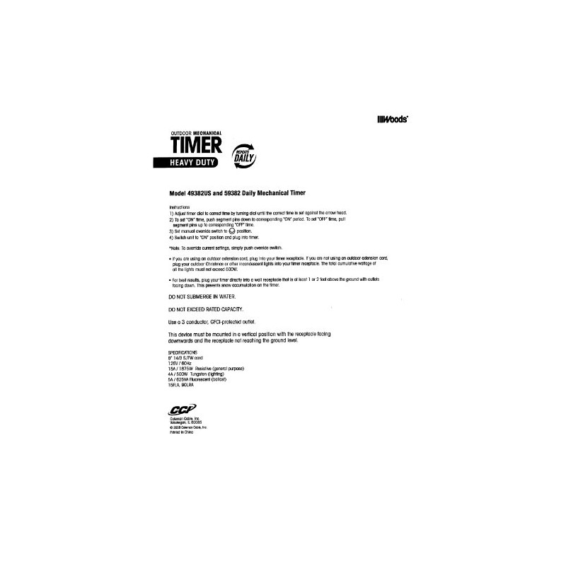 Woods 59382 15-Amp 3-Prong Outdoor Heavy Duty Timer