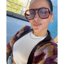 ADE WU Trendy Square Sunglasses for Women Men,Vintage Fashion Oversized 70s Inspired No Tangle Aviator Style Sun Glasses (Tortoise Frame Purple Lense)