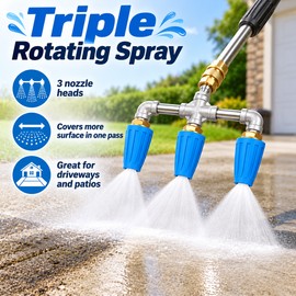 Pressure Washer Triple Turbo Nozzle for Cleaning – 360° Rotating 4000 PSI Sprayer with 1/4-Inch Quick Connecto